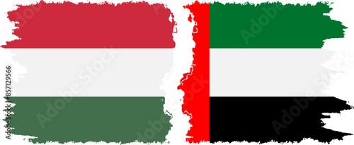 United Arab Emirates and Hungary grunge flags connection vector