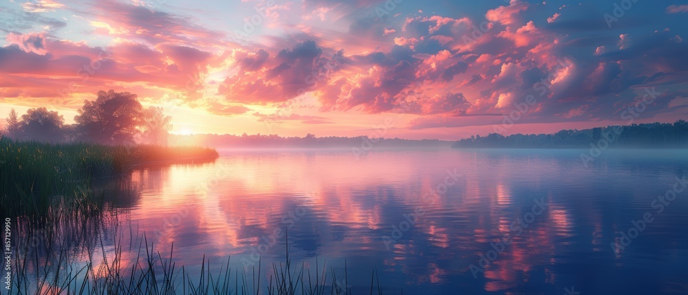 Serene Sunset Reflection on Calm Lake. Serene Sunset Reflection on Calm Lake.
