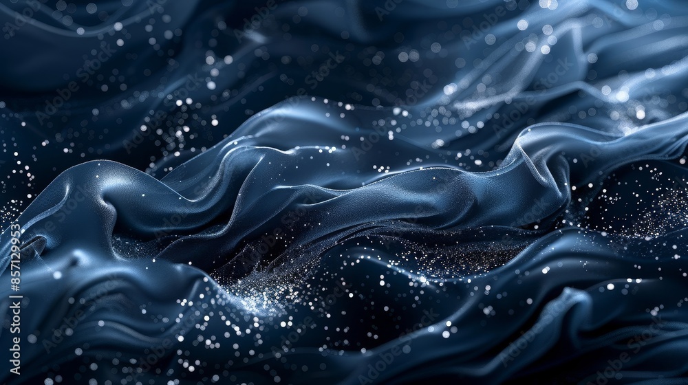 Blue to black gradient with liquid-like textures and glistening silver particles. background