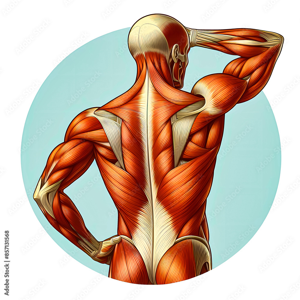 Vector illustration of anatomy of human back muscles on white ...