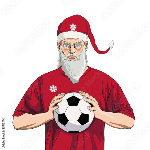 papa noel jugando futbol
