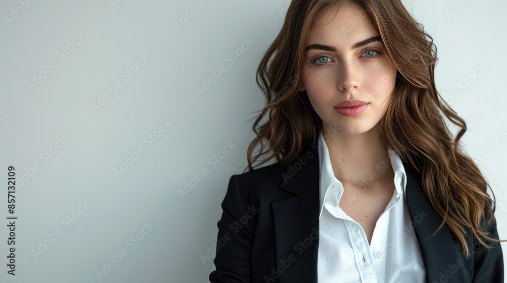 Portrait of a beautiful young girl with brown hair on a grey studio background. Portrait of a beautiful young girl with brown hair on a grey studio background.