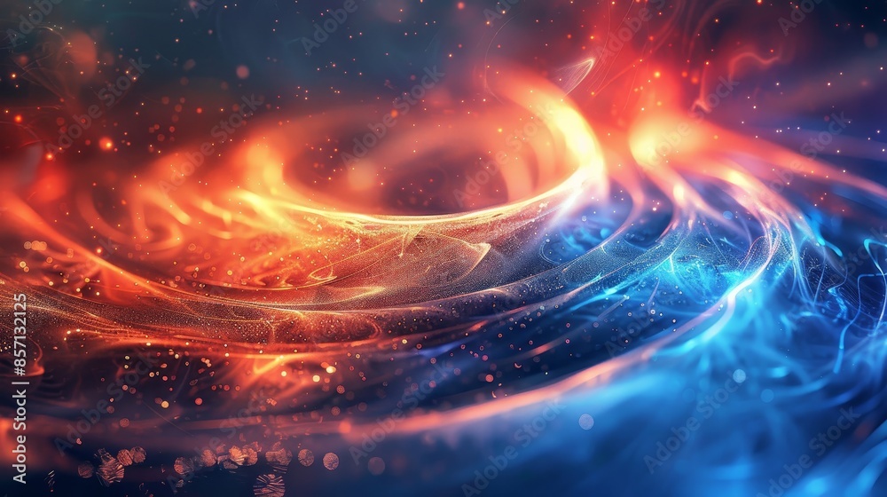 Deep blue and bright red lines with silver flecks and ethereal light effects. background Deep blue and bright red lines with silver flecks and ethereal light effects. background