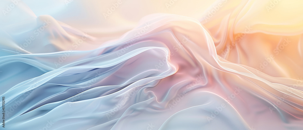 Fototapeta premium Layers of pastel-colored fabric create a dreamy, flowing landscape of soft, blended hues, evoking tranquility.
