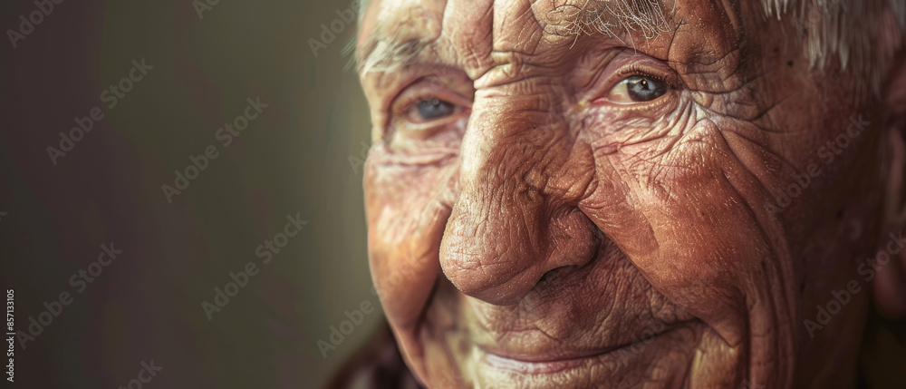 A close-up portrait of an elderly person with expressive eyes and deeply lined skin, encapsulating a lifetime of experiences and stories.