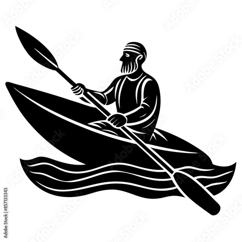 Old man kayaking in the sea( vector