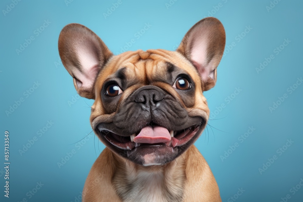 Portrait of a smiling french bulldog in blank studio backdrop