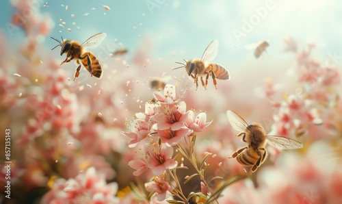 Bees buzzing around a blooming garden