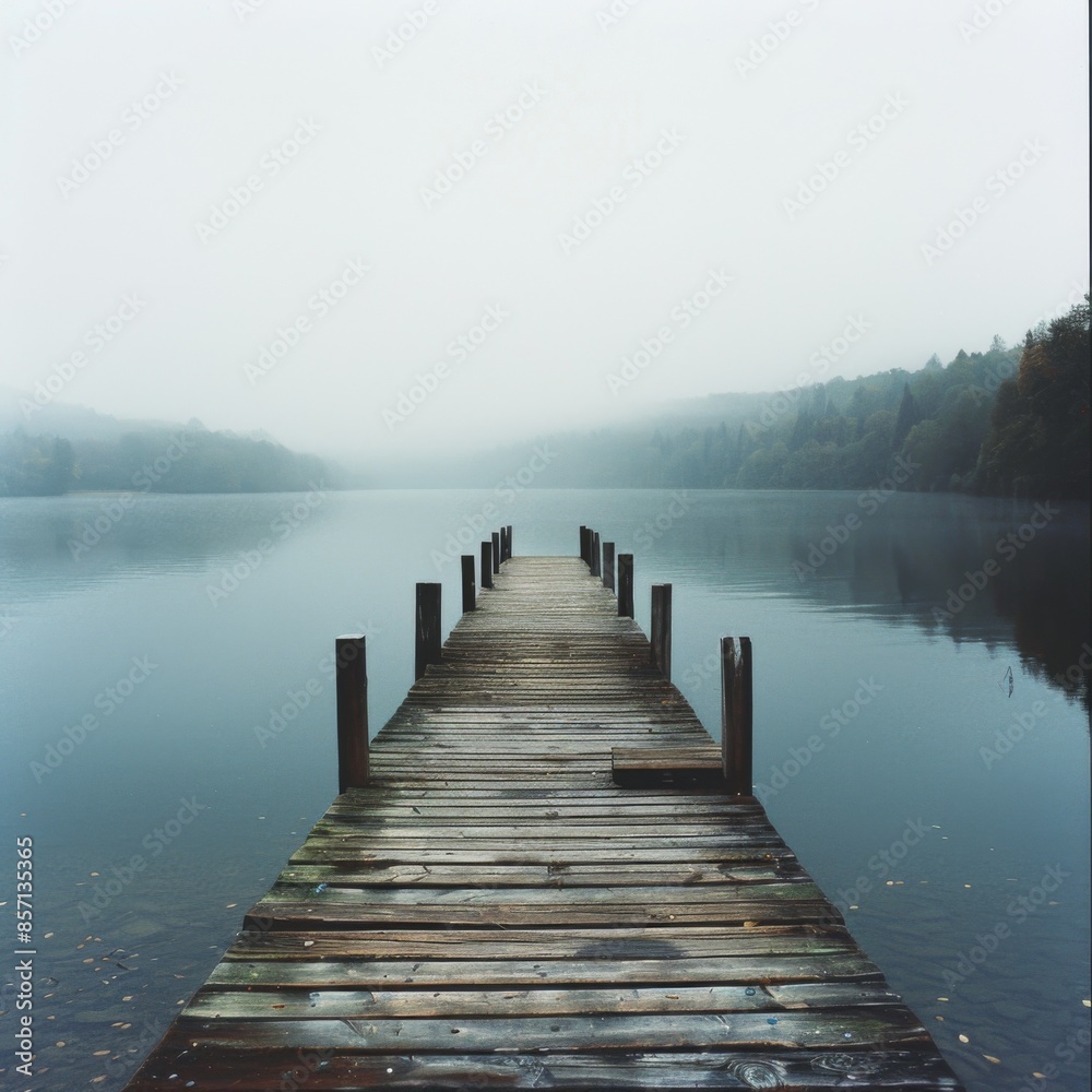 Fototapeta premium A serene lakeside view with a wooden dock