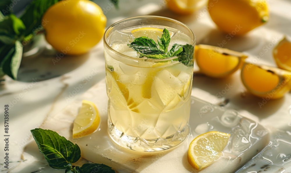 Fresh lemonade with mint leaves Fresh lemonade with mint leaves