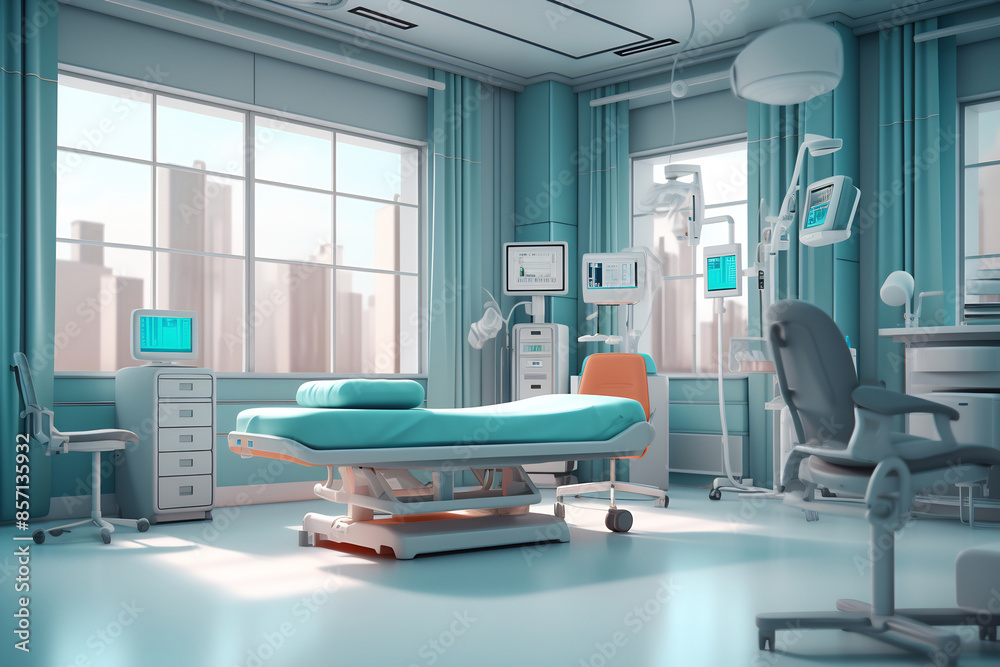 Hospital intensive care ward with empty beds. Modern clinic with advanced equipment. Best medical healthy treatment center Hospital intensive care ward with empty beds. Modern clinic with advanced equipment. Best medical healthy treatment center
