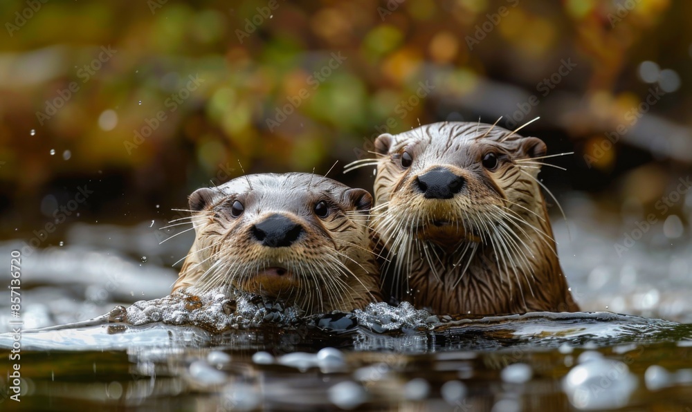 Playful otters swimming in a river Playful otters swimming in a river