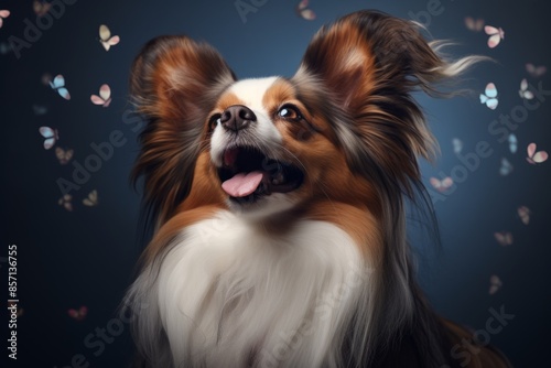 Portrait of a happy papillon dog isolated in blank studio backdrop © Markus Schröder