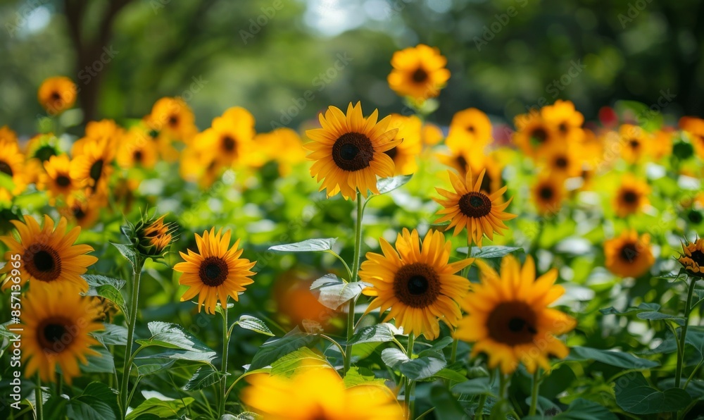 Garden with blooming sunflowers Garden with blooming sunflowers
