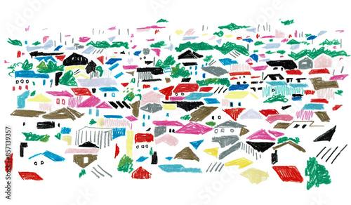 Quadro su tela 手描きイラスト　住宅街