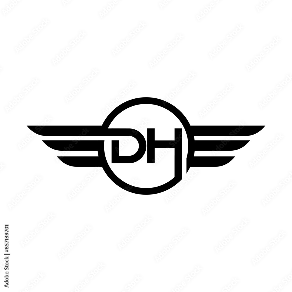 initial letter DH logo with wings initial letter DH logo with wings