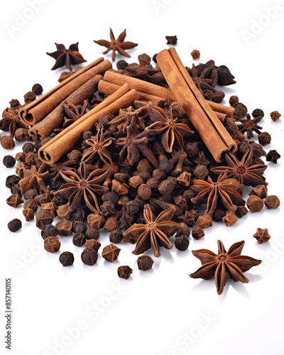 Wallpaper Mural Exquisite still life of anise, cloves, cinnamon, and peppercorns on white background Torontodigital.ca