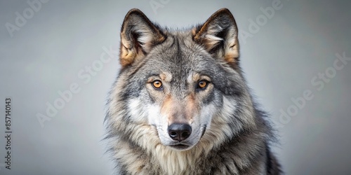 Gray wolf with piercing eyes, isolated on background, gray wolf, wildlife, animal, predator, isolated, background © Woonsen