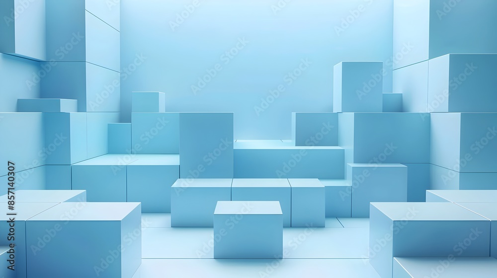 Minimalist Abstract 3D Geometric Cubic Shapes in Blue Tones as Architectural Background Minimalist Abstract 3D Geometric Cubic Shapes in Blue Tones as Architectural Background