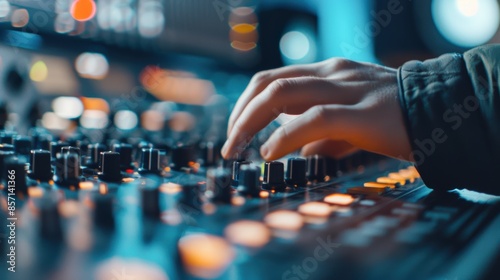Sound engineer mixing tracks on a digital audio workstation, showcasing professional audio production