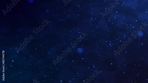 Abstract bokeh particles float slowly in the air on a dark background. Futuristic dot wave. Background of particle movement in dark clouds. Clouds in the sky. 3D rendering. 4k animation