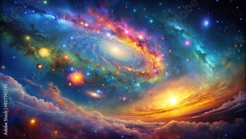 Starry night sky with colorful galaxies forming a cosmic dream , universe, cosmos, dreamy, celestial, galaxy, stars, space