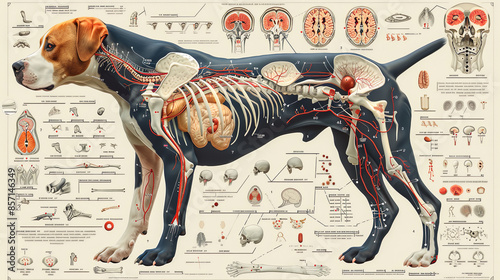 medical illustrations of the anatomy of the digestive system of dogs