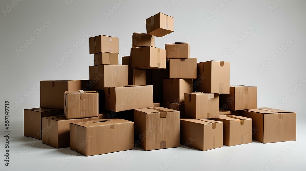 An image of cardboard boxes depicted as if flying on a white background. An image of cardboard boxes depicted as if flying on a white background.