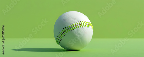 Minimalist whiye baseball ball Isolated in green Background. photo