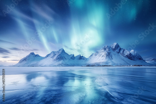 Wallpaper Mural Aurora lights over famous mountains. Reflection in the clear water on the epic skies background, Iceland. Torontodigital.ca