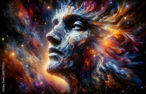 Artistic illustrations that represent the human conscious and universe in a spiritual and divine manner.