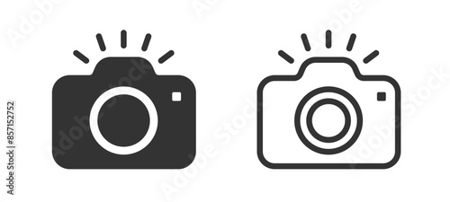 Photography flash symbol. Camera symbol. Take a photo icon.  Photocamera sign. Phone picture icons. Easy editable vectror design.