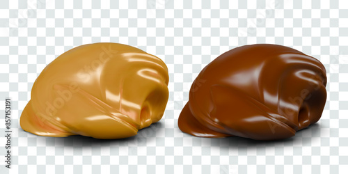 Set of confectionery creams of different colors. Piece of soft chocolate, caramel, honey