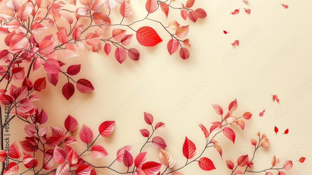Elegant Red Leaf Floral Frame for Text on a Cream Background Elegant Red Leaf Floral Frame for Text on a Cream Background