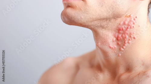 Drug-induced dermatitis on chest, Adverse reaction, Realistic depiction of widespread skin inflammation due to medication photo