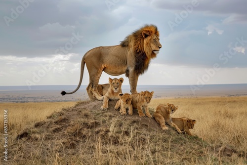 lion with flowing mane stands