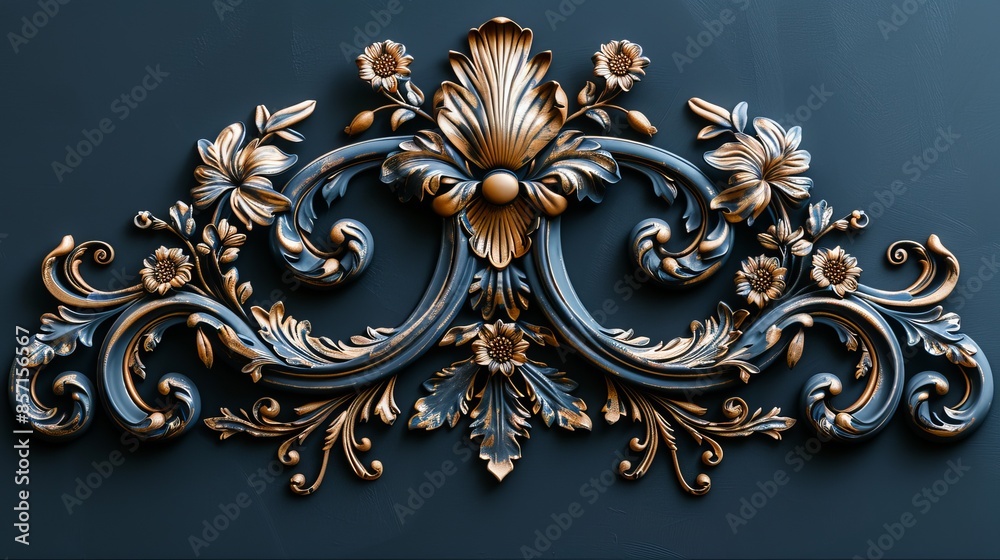 Elegant Gold And Blue Floral Frame With Space For Text