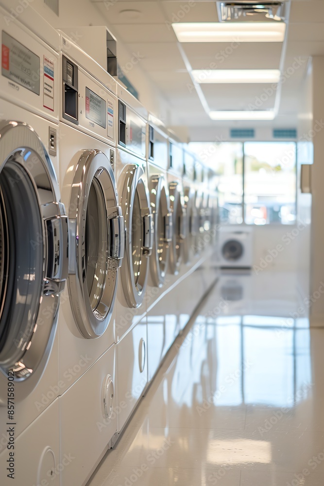 Modern laundry machines in a bright, clean room Modern laundry machines in a bright, clean room