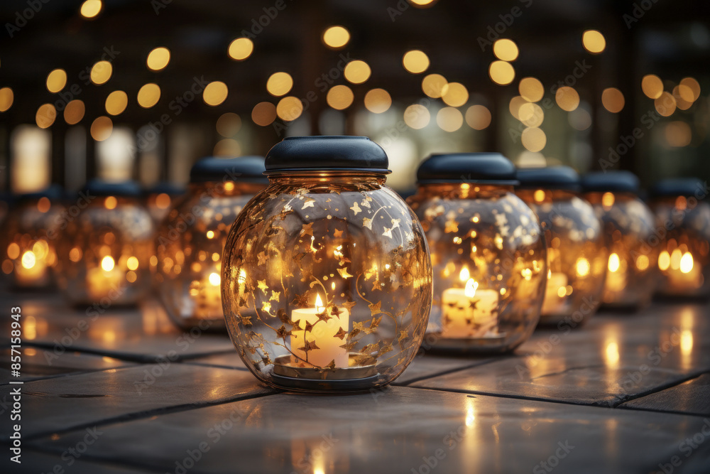Elegant Gold Lanterns with Lit Candles