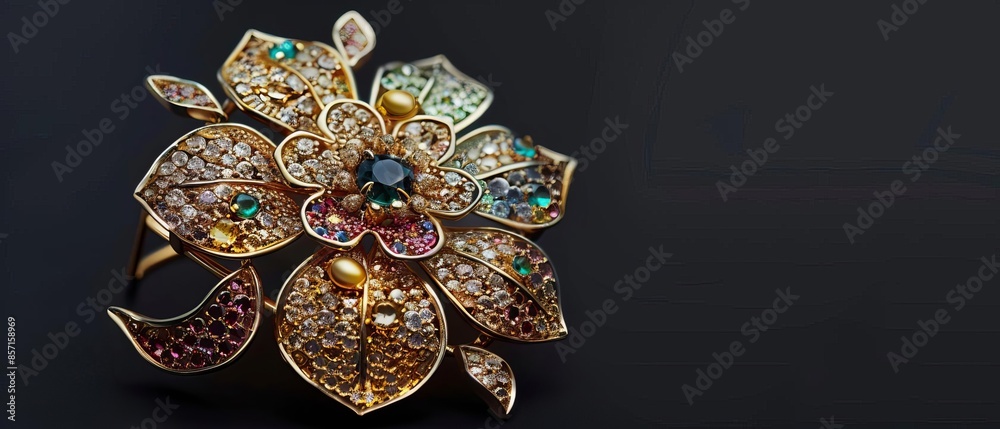 Naklejka premium A beautiful brooch with intricate floral design and gemstones