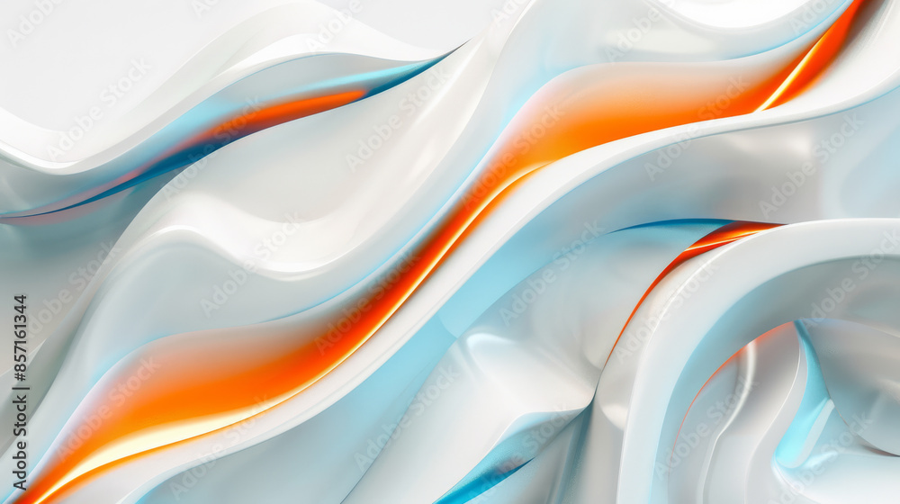 Fluid, abstract shapes in white, orange, and blue create a dynamic and futuristic visual, evoking a sense of movement and modernity. Fluid, abstract shapes in white, orange, and blue create a dynamic and futuristic visual, evoking a sense of movement and modernity.