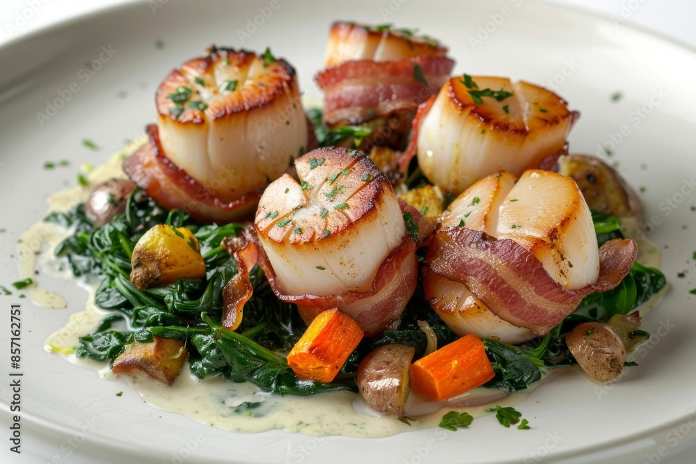 Caramelized Day Boat Scallops Wrapped in Bacon with Lemon-Herb Vinaigrette Caramelized Day Boat Scallops Wrapped in Bacon with Lemon-Herb Vinaigrette