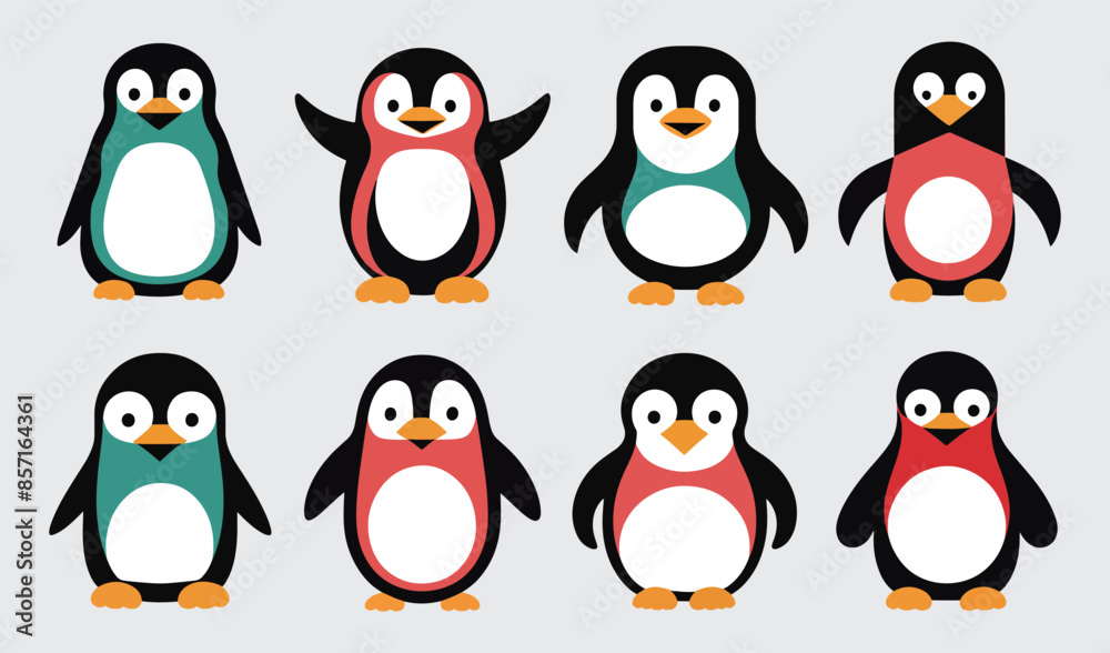 Fototapeta premium Birds Silhouette Vector Collection Hand drawn Penguin 