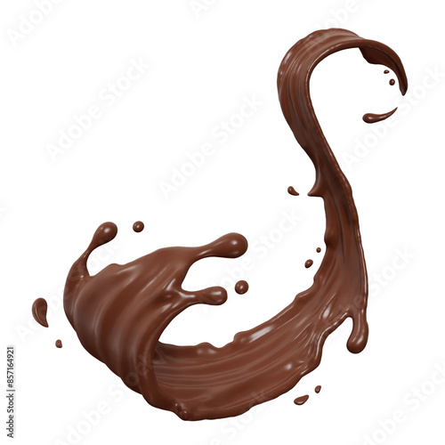 Dark Chocolate splash isolated splashes wave Flowing, 3D render illustration