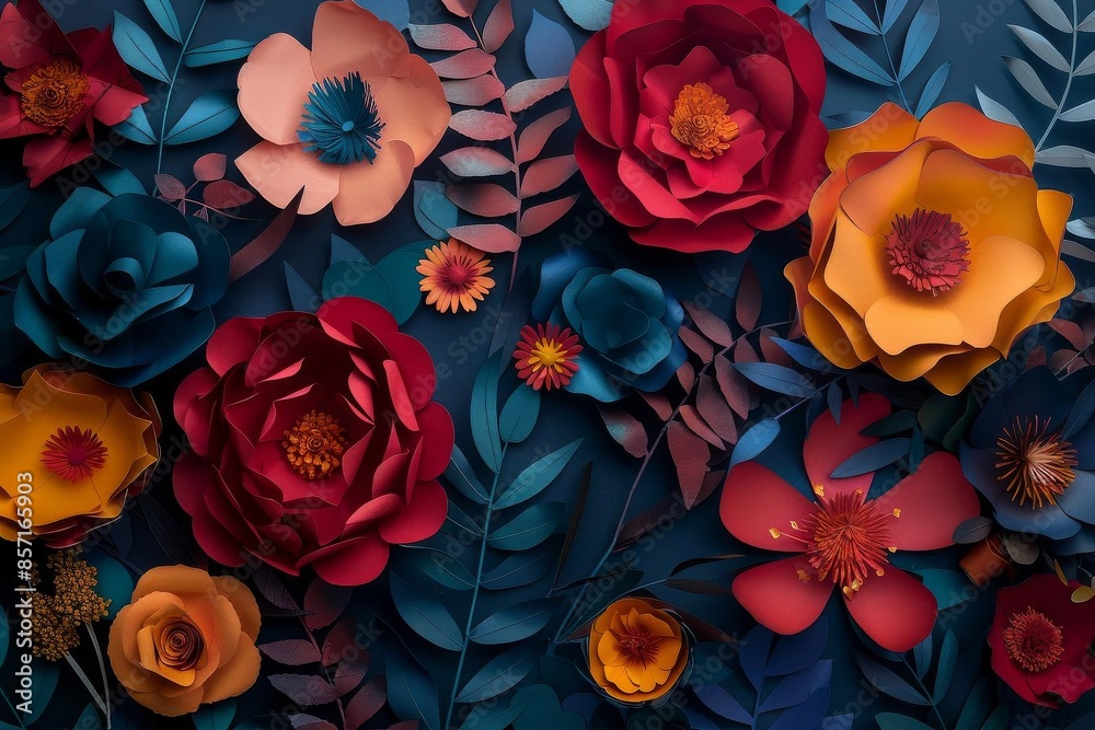 Fototapeta premium A colorful arrangement of paper flowers on a dark background