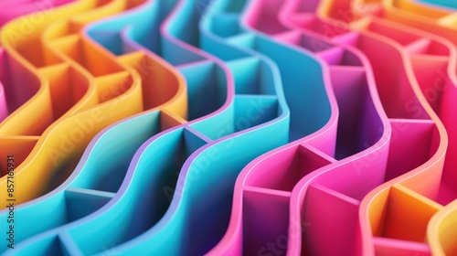 Abstract background. A colored maze made of paper. 3d rendering. 