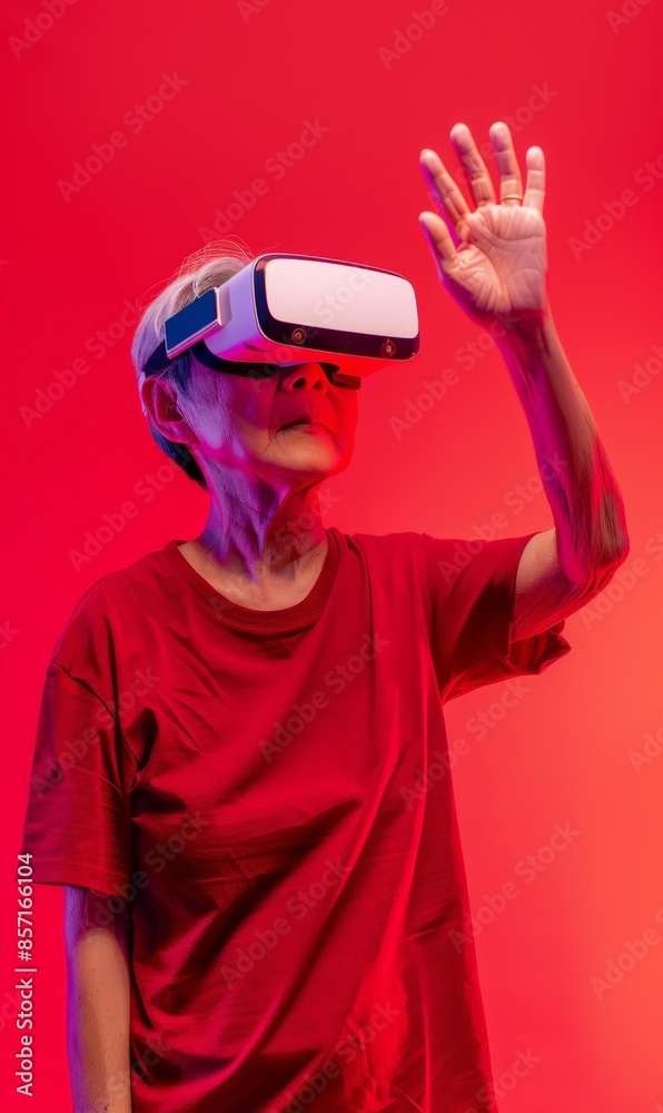 A person is immersed in a virtual reality experience A person is immersed in a virtual reality experience