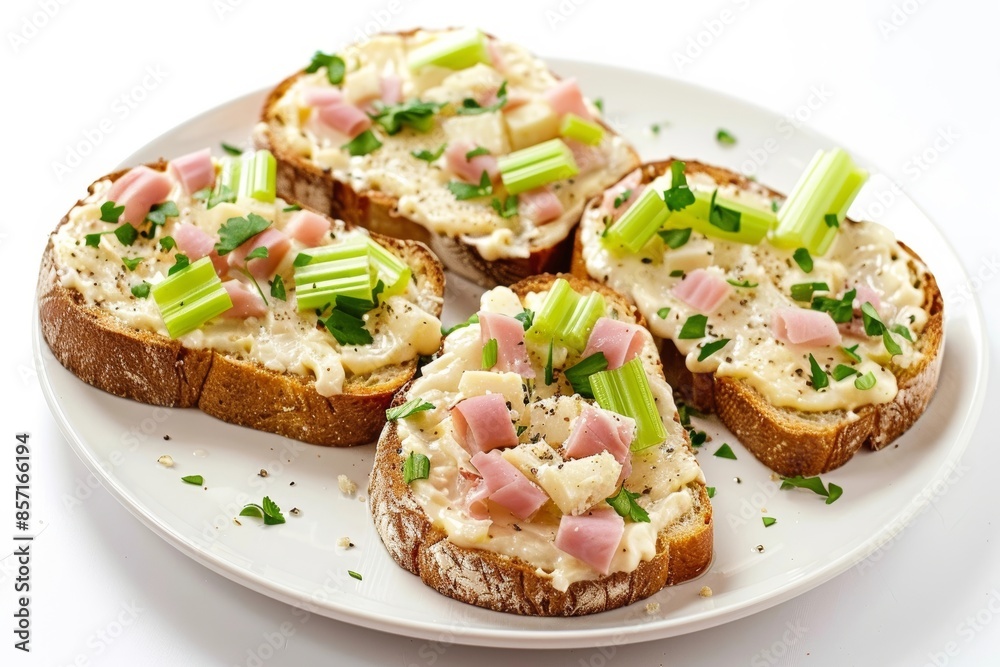 Tasty Celery, Ham and Cheese Toasts on Country Bread Tasty Celery, Ham and Cheese Toasts on Country Bread