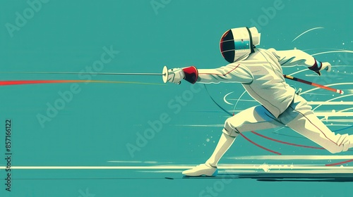A fencer in action, minimal style, illustration background