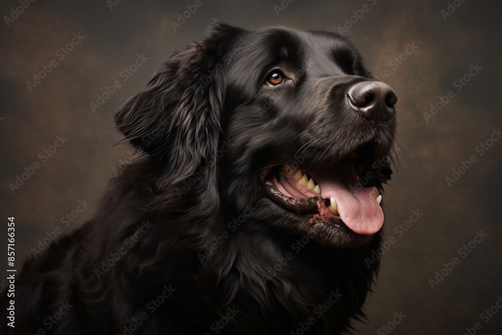 Portrait of a happy newfoundland dog while standing against plain cyclorama studio wall Portrait of a happy newfoundland dog while standing against plain cyclorama studio wall